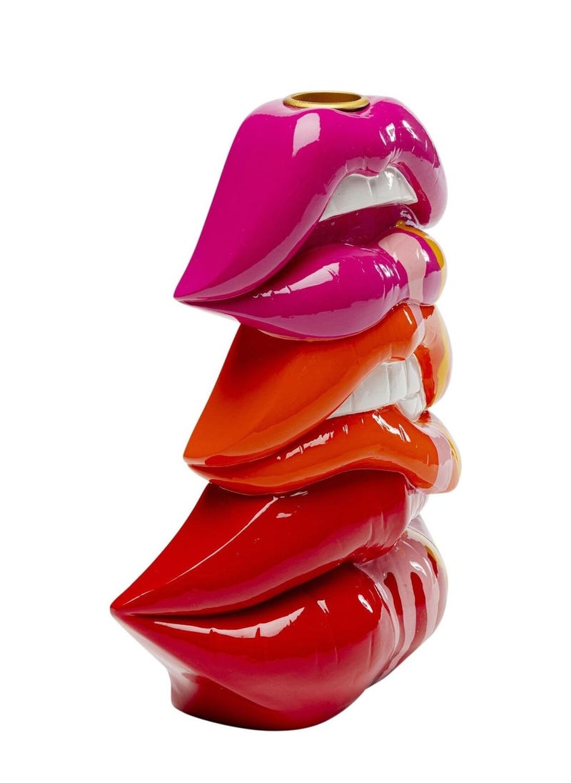 Hand-Painted Lips Candle Holder, Red and Pink, Unique Pop Art Style for Taper Candles, 17x21x7 cm