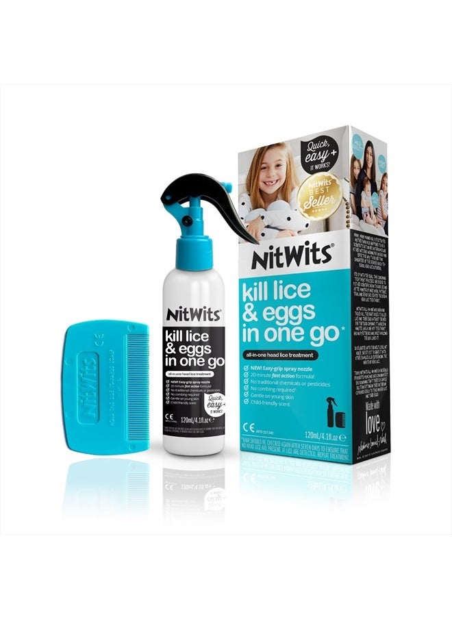 All-in-One Head Lice Treatment Spray, Kills Nits & Eggs, Includes Lice Spray 120ml & Nit Comb