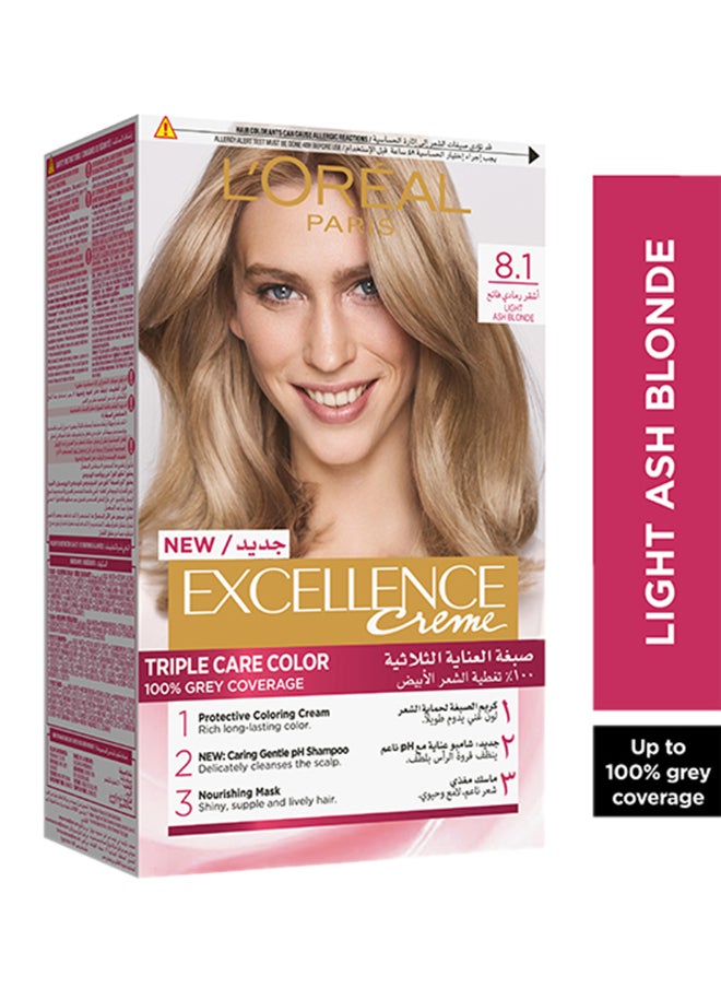 Excellence Crème Permanent Hair Color 8.1, Light Ash Blonde