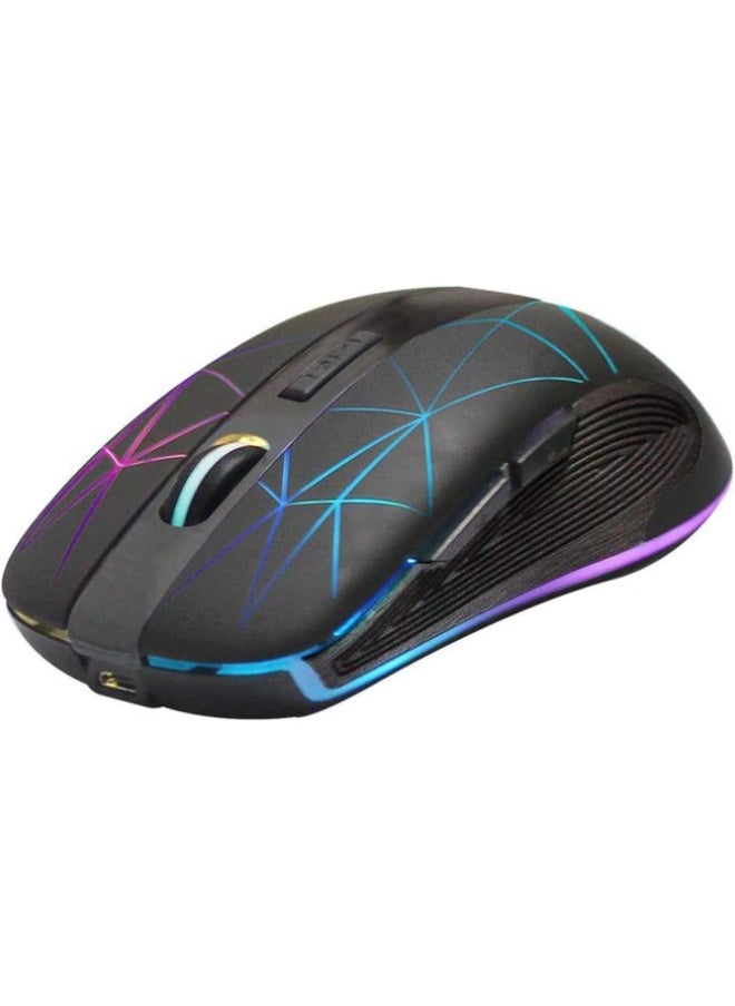 RM200 Wireless Mouse, 5 Buttons Rechargeable Mouse, with Colorful LED Lights Game Computer Mice-Black