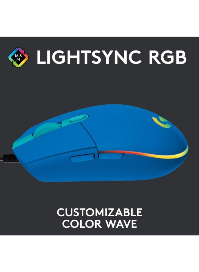 G203 2nd Gen Wired Gaming Mouse, 8,000 DPI, Rainbow Optical Effect LIGHTSYNC RGB, 6 Programmable Buttons, On-Board Memory, Screen Mapping, PC/Mac Computer and Laptop Compatible - Blue