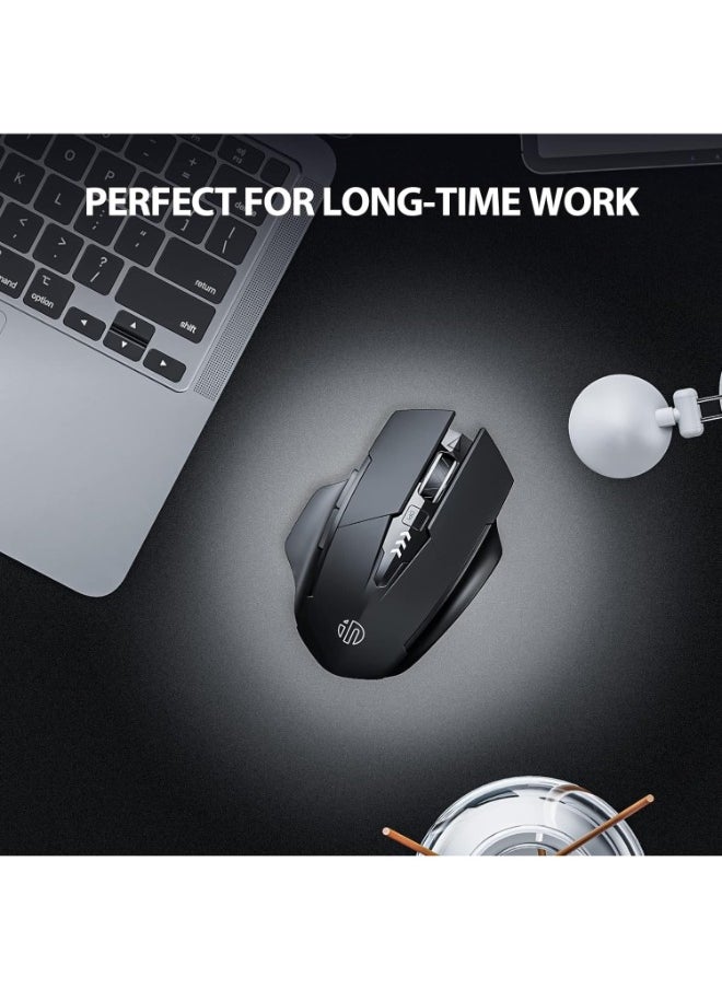 Wireless Mouse, [Upgraded: Battery Level Visible] Large Ergonomic Rechargeable 2.4G Optical PC Laptop Cordless Mice with USB Nano Receiver, Black