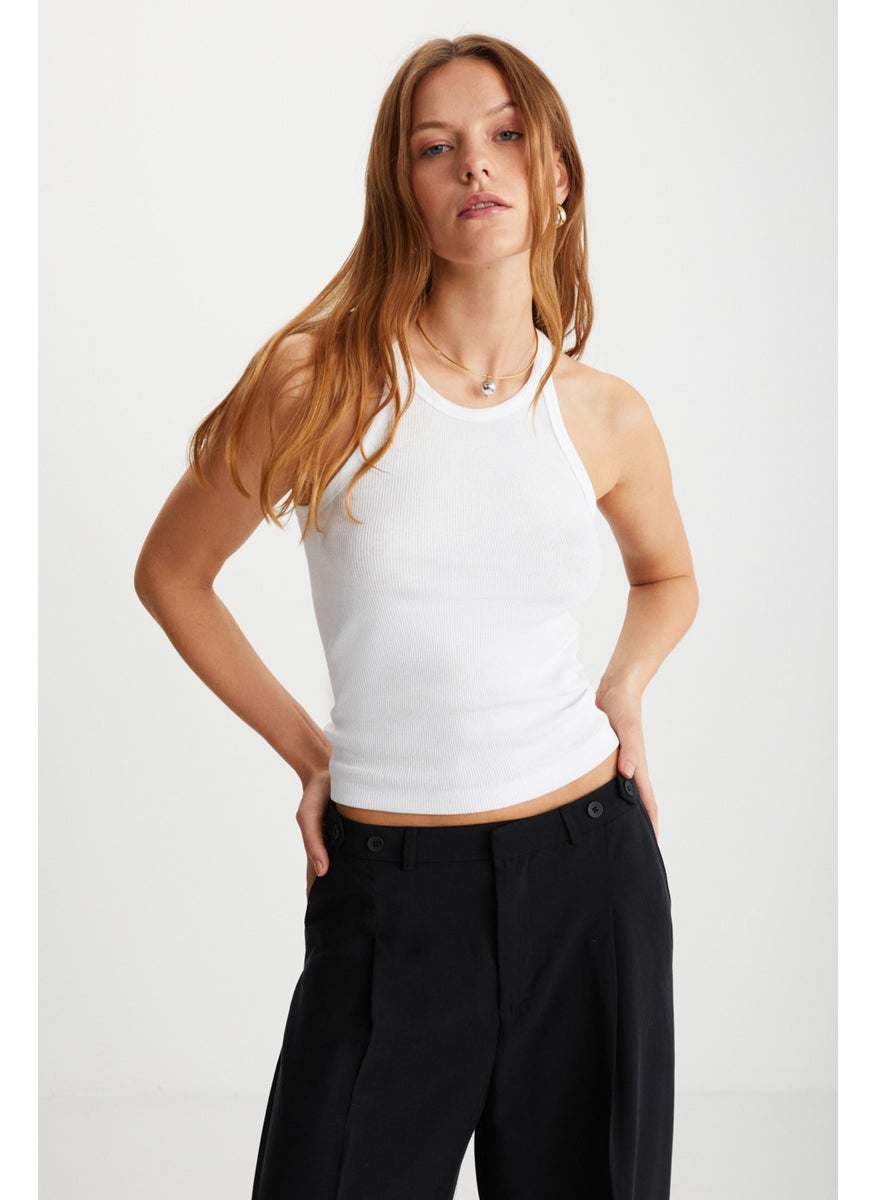 Missy Women's Halter Neck Short White T-Shirt