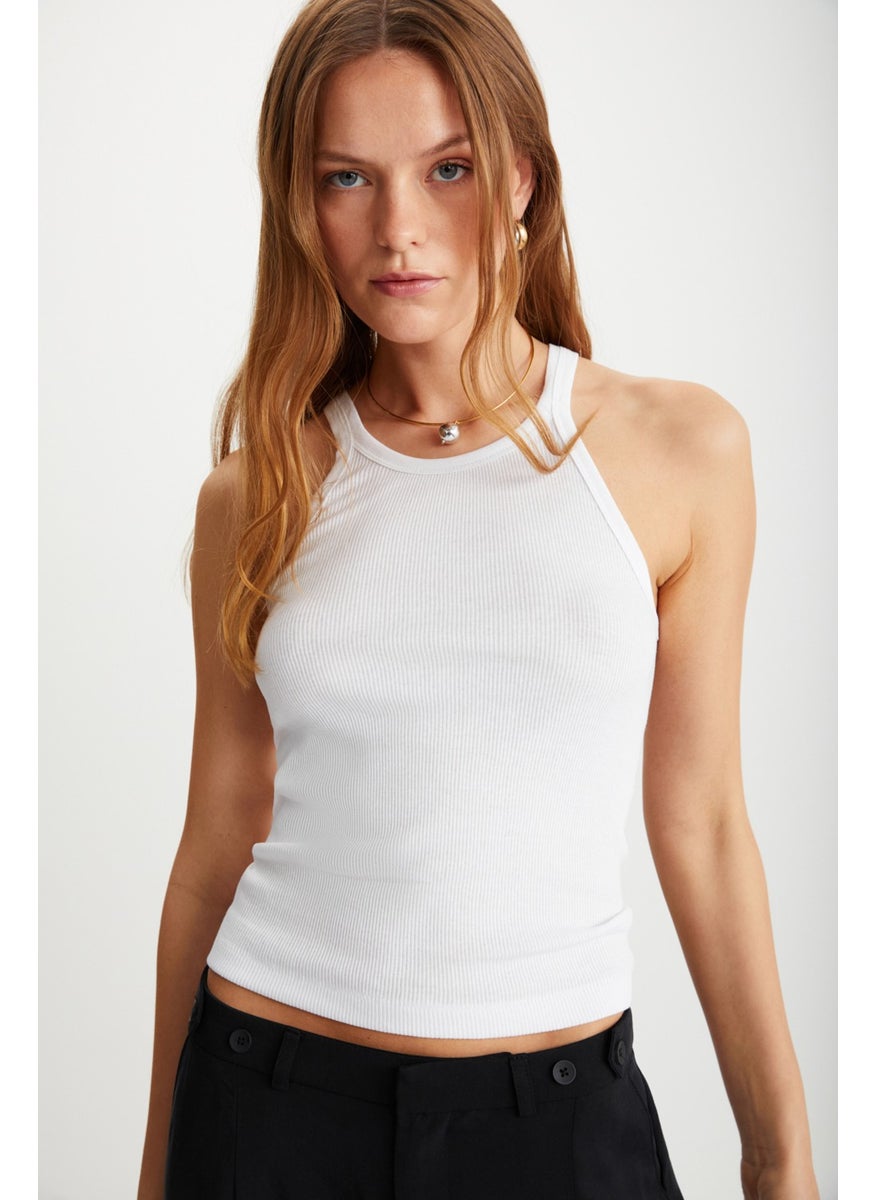 Missy Women's Halter Neck Short White T-Shirt