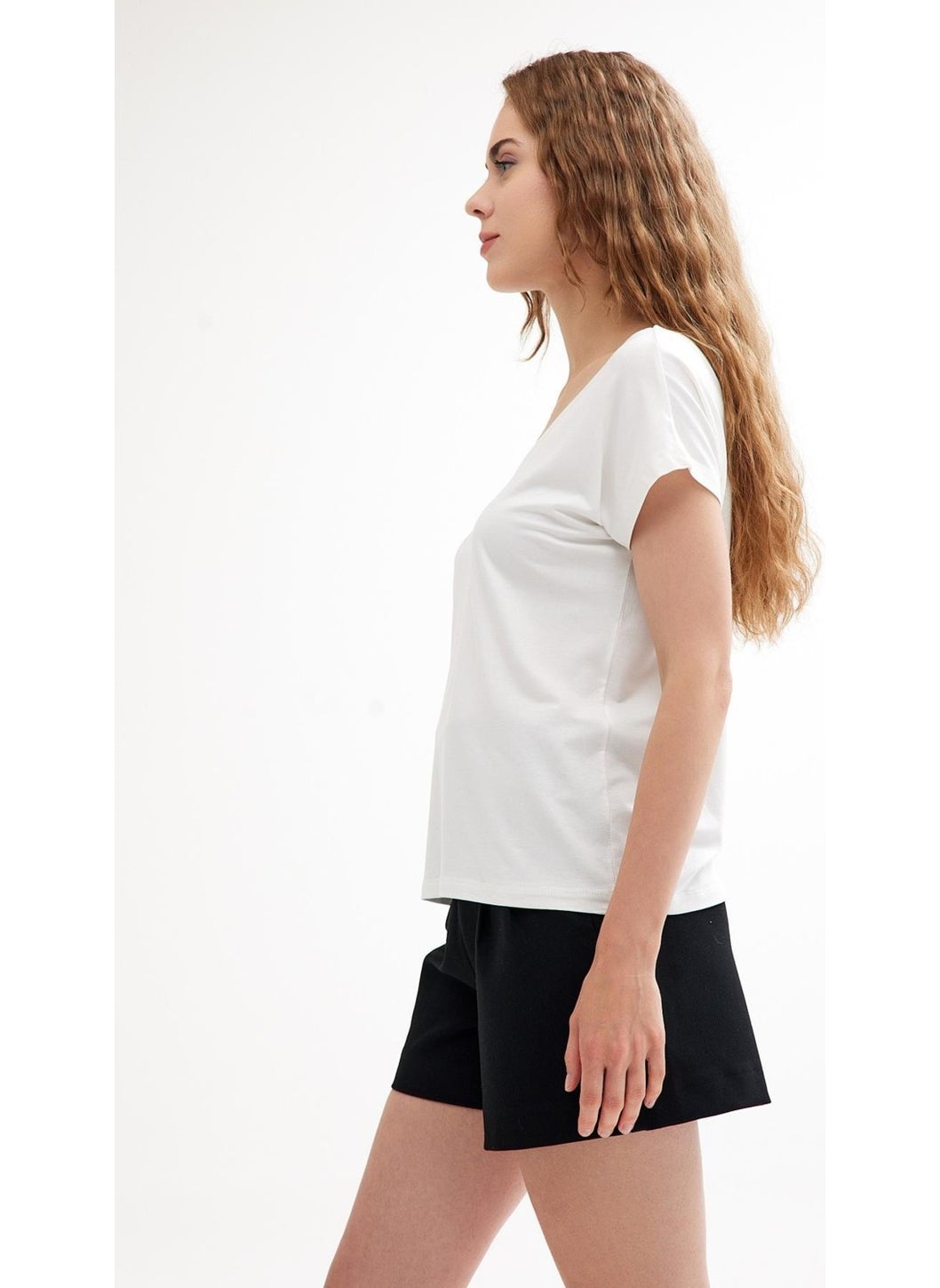 Front and Back V-Neck Basic Cotton T-Shirt