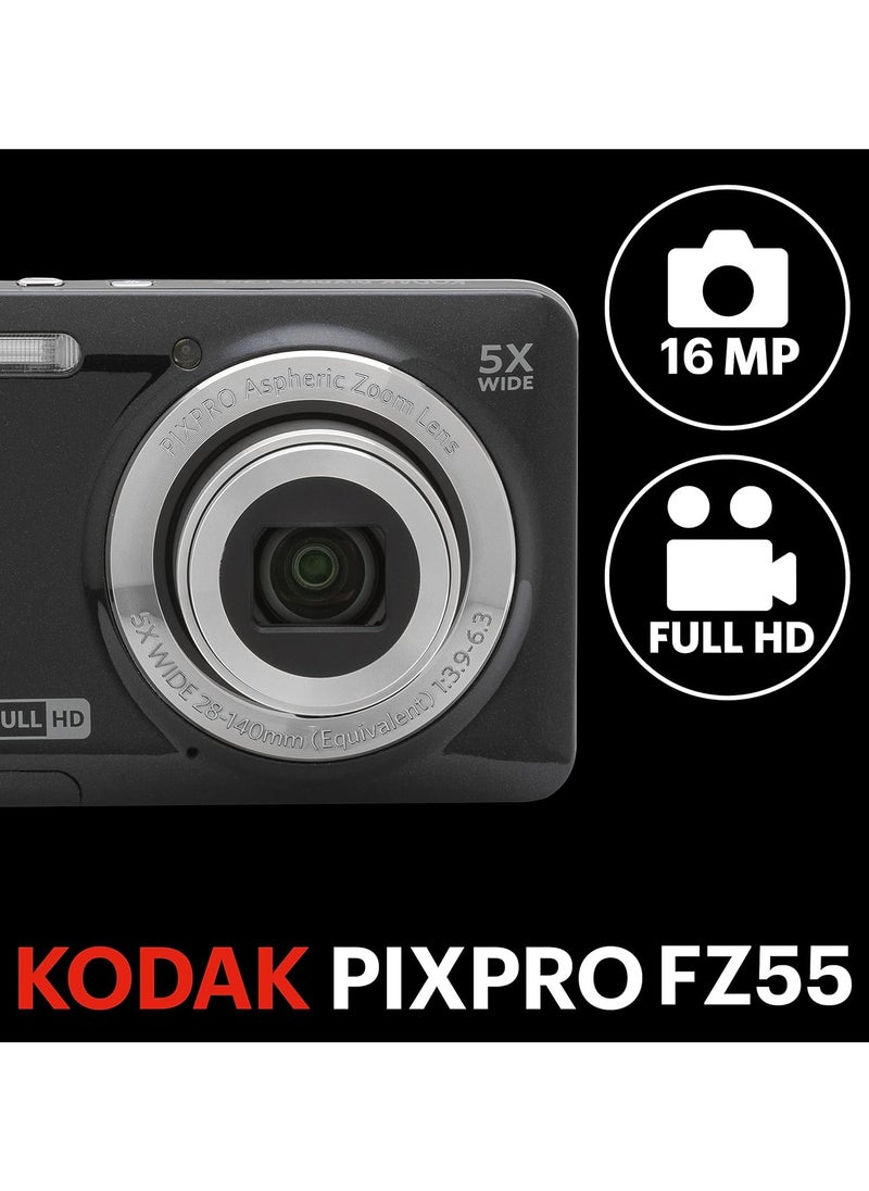 KODAK PIXPRO FZ55-BK 16MP Digital Camera 5X Optical Zoom 28mm Wide Angle 1080P Full HD Video 2.7