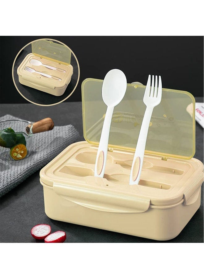 3-Grid Lunch Box With Lid Beige