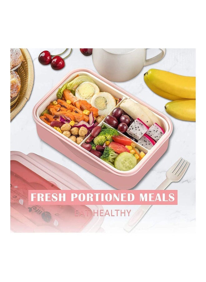 3-Grid Lunch Box With Lid Plastic Pink 21x14x7cm