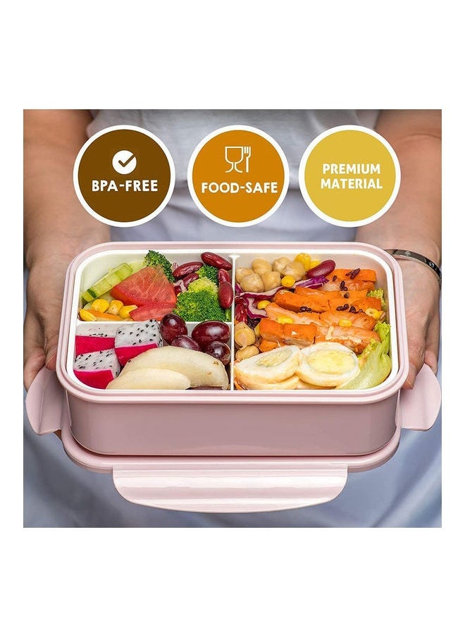 3-Grid Lunch Box With Lid Plastic Pink 21x14x7cm