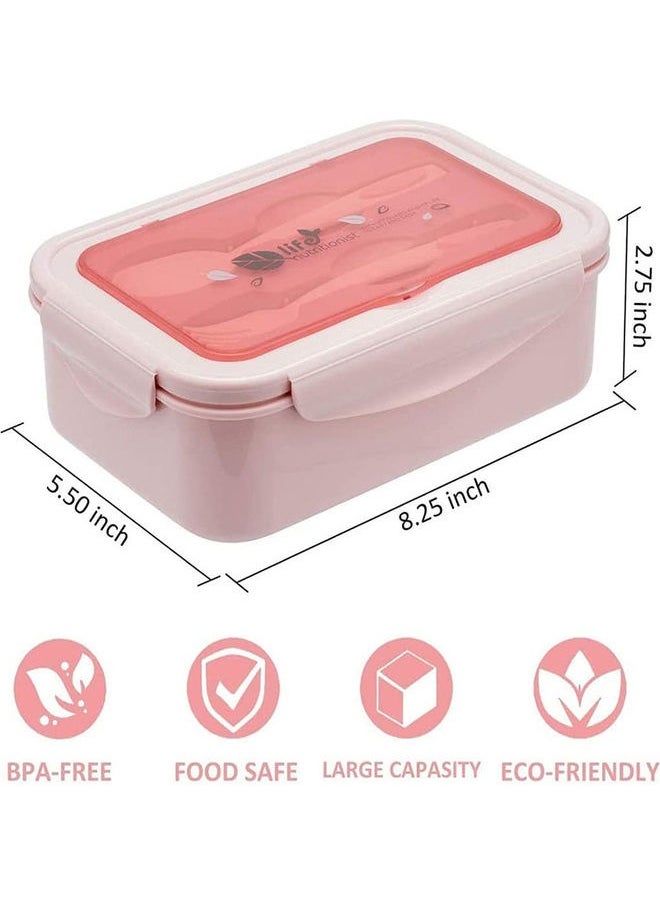 3-Grid Lunch Box With Lid Plastic Pink 21x14x7cm