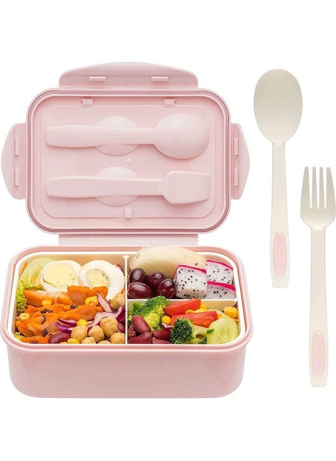 3-Grid Lunch Box With Lid Plastic Pink 21x14x7cm