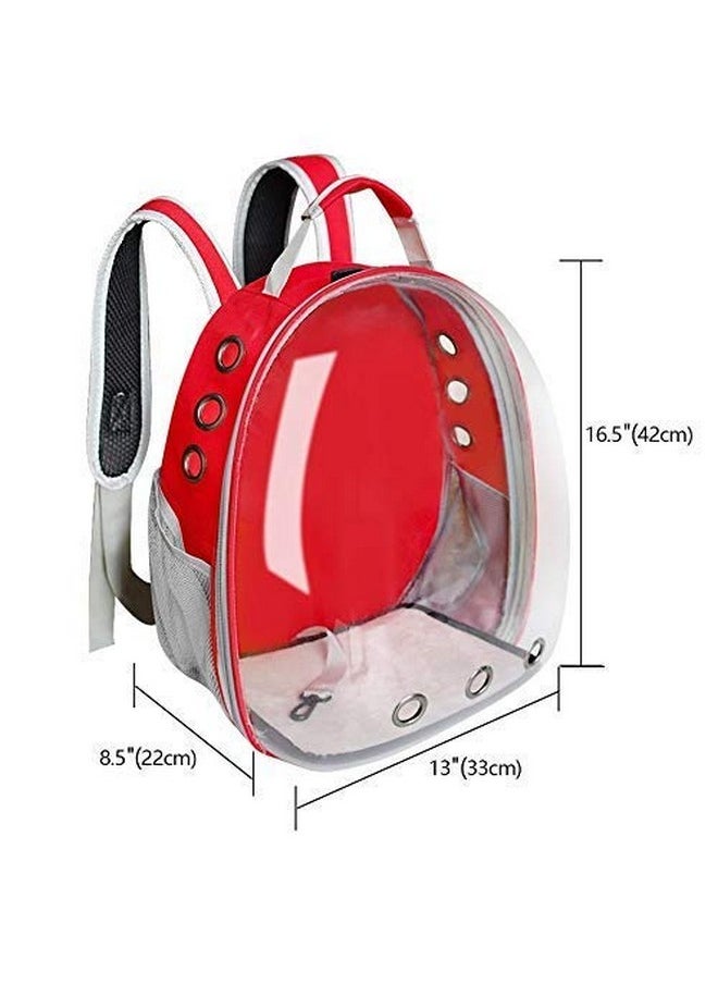 Portable Multi-Air Vents Transparent Waterproof Light-Weight Gleam Travel Bag Cum Carrier Space Astronaut Capsule Backpack For Cats, Dogs, And Pets (Red)