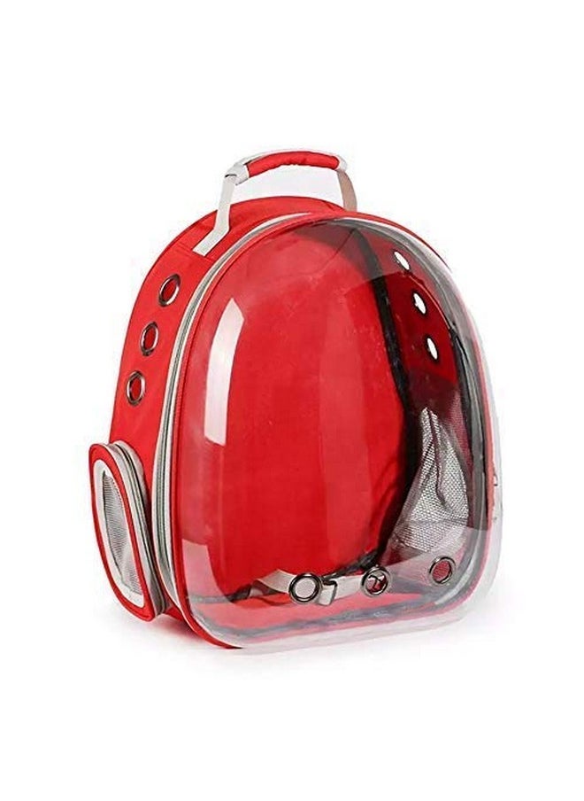 Portable Multi-Air Vents Transparent Waterproof Light-Weight Gleam Travel Bag Cum Carrier Space Astronaut Capsule Backpack For Cats, Dogs, And Pets (Red)