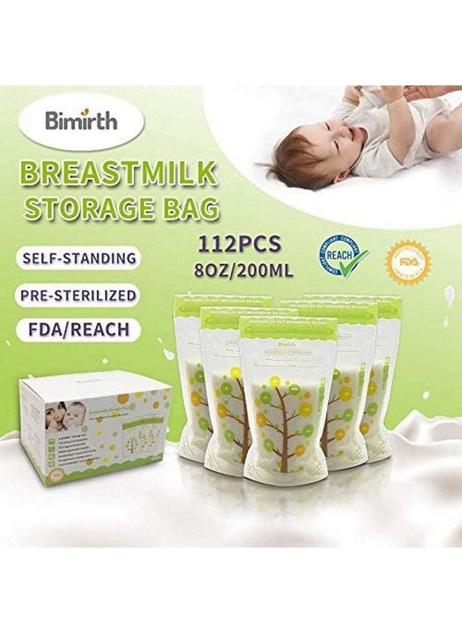 Breastmilk Storage Bags Pre Sterilized 8Oz 112Counts Easy Pour Spout Bpa Free Ready To Use Double Zipper Seal Bags For Pumping Freezing And Feeding Milk Self Standing Cpc Test Passed