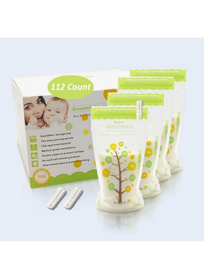Breastmilk Storage Bags Pre Sterilized 8Oz 112Counts Easy Pour Spout Bpa Free Ready To Use Double Zipper Seal Bags For Pumping Freezing And Feeding Milk Self Standing Cpc Test Passed