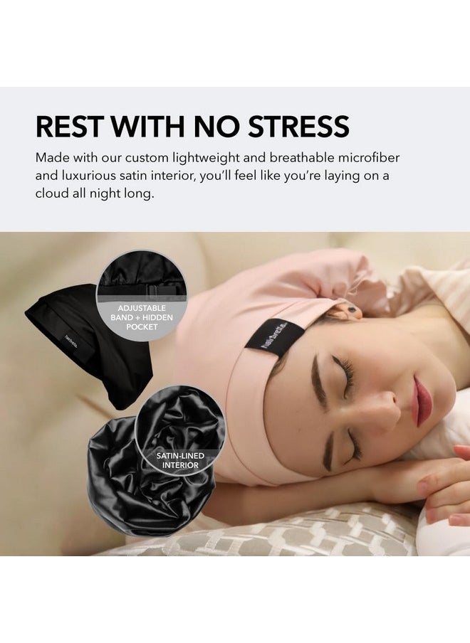 Satin Lined Adjustable Sleep Cap - Sleeping Caps For Women To Protect Hair, Satin Band Edge, Silk Bonnet Black