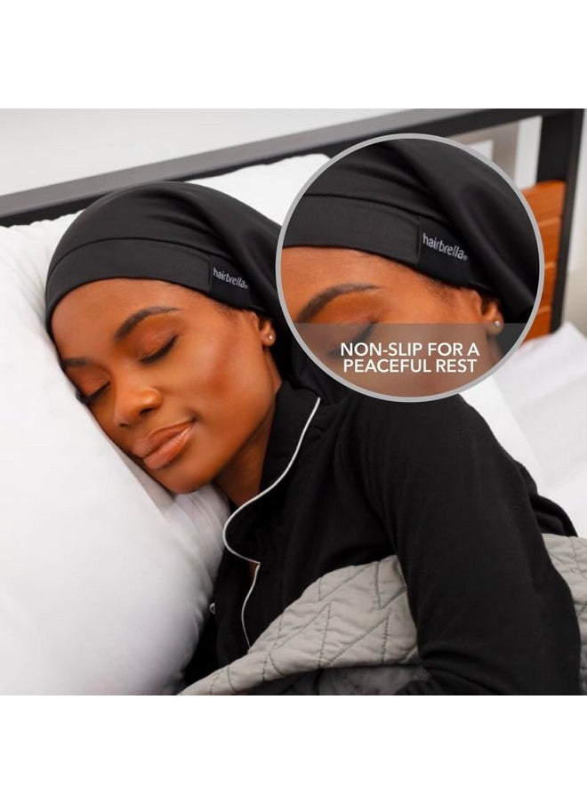 Satin Lined Adjustable Sleep Cap - Sleeping Caps For Women To Protect Hair, Satin Band Edge, Silk Bonnet Black