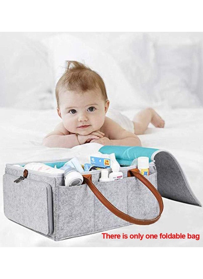 Baby Diaper Caddy Bag With Zipper Lid And Leather Handle