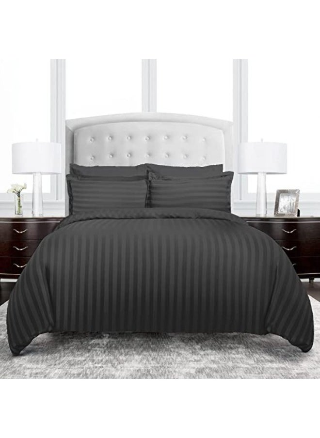 TW Premier Hotel Duvet Cover Single Size Stripe 4 Pcs Set - 1 Duvet Cover 160xx220cm (Without Filling), 1 Fitted Sheet 120x200+30cm, 2 Oxford Pillow Cases 48x74+5cm, Super Soft Quilt Cover