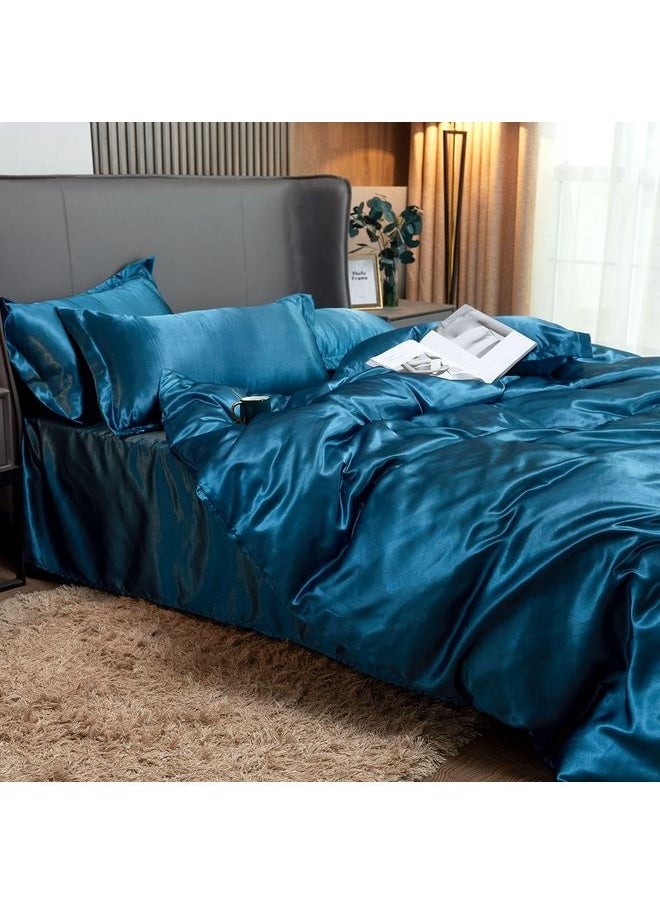 4-Piece Duvet Cover Set Polyester Blue 220x240cm