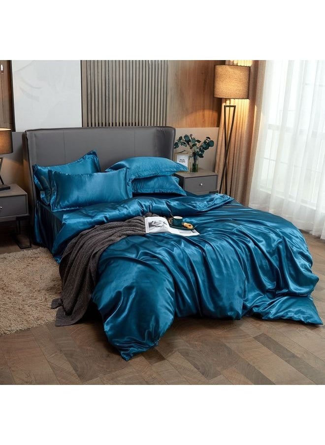 4-Piece Duvet Cover Set Polyester Blue 220x240cm