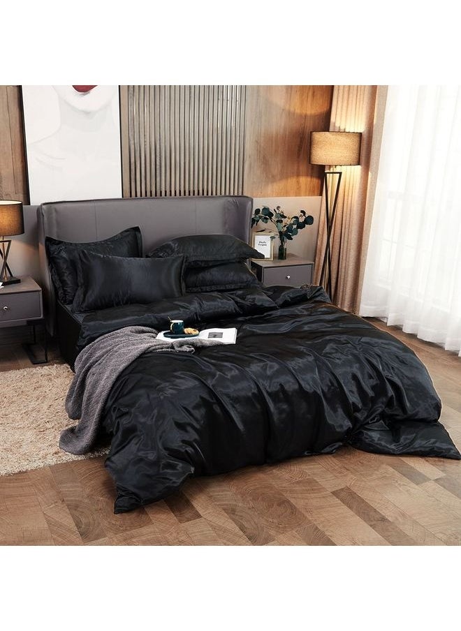 4-Piece Duvet Cover Set Polyester Black 220x240cm