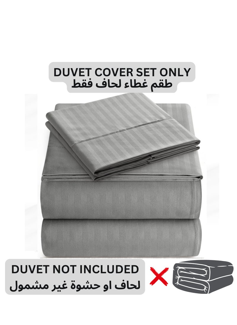 TW Premier Hotel Duvet Cover Single Size Stripe 4 Pcs Set - 1 Duvet Cover 160xx220cm (Without Filling), 1 Fitted Sheet 120x200+30cm, 2 Oxford Pillow Cases 48x74+5cm, Super Soft Quilt Cover