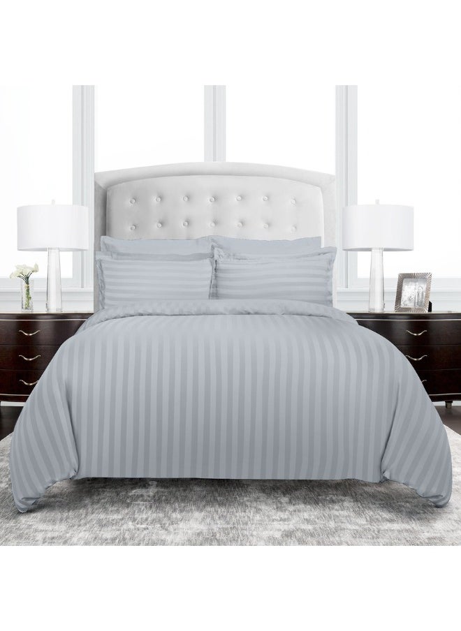 TW Premier Hotel Duvet Cover Single Size Stripe 4 Pcs Set - 1 Duvet Cover 160xx220cm (Without Filling), 1 Fitted Sheet 120x200+30cm, 2 Oxford Pillow Cases 48x74+5cm, Super Soft Quilt Cover