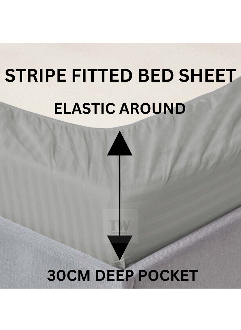 TW Premier Hotel Duvet Cover Single Size Stripe 4 Pcs Set - 1 Duvet Cover 160xx220cm (Without Filling), 1 Fitted Sheet 120x200+30cm, 2 Oxford Pillow Cases 48x74+5cm, Super Soft Quilt Cover