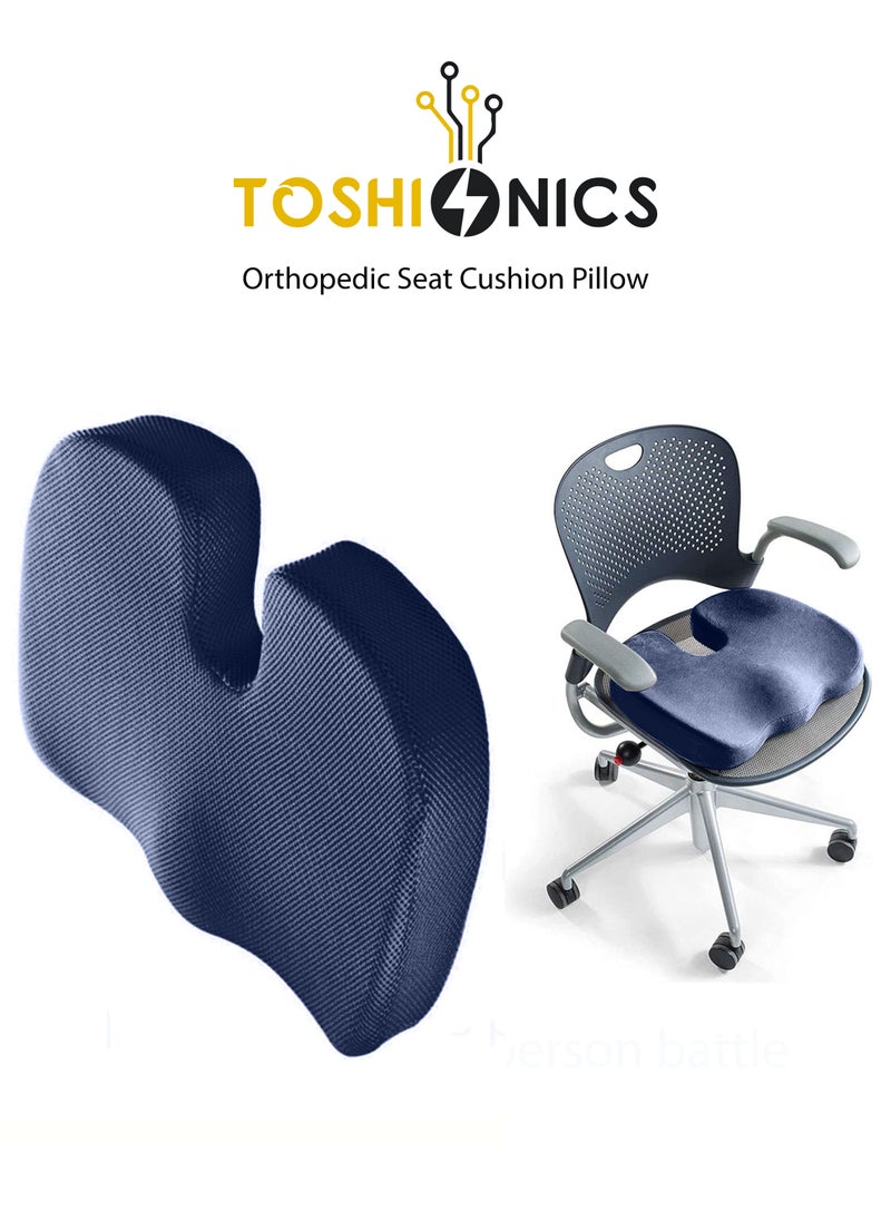 Orthopedic U-Shaped Seat Cushion Comfortable Chair Pad Memory Foam Cushion with Cover Heat Responsive Chair Seat Pillow Support Bottom Tailbone for Office Home gaming Travelling and long Time Seating 45x35x8 cm Blue