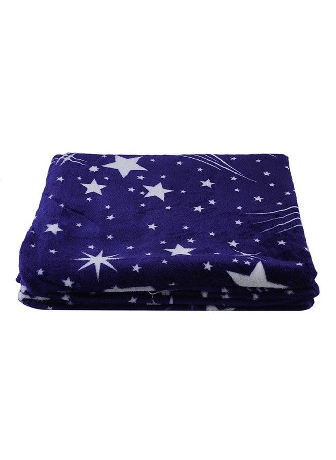 Beautiful Stars Design Soft Fluffier Blanket Microfibre King Size Flannel Stars Printed Bed Blanket Blue/White