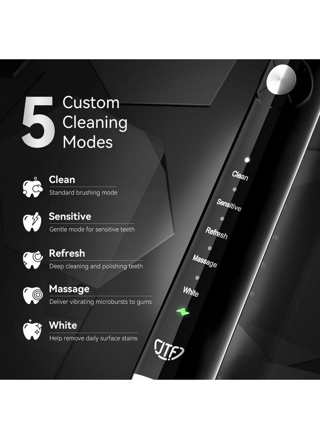 Sonic Electric Toothbrush For Adults, Rechargeable Toothbrushes With 6 Brush Heads And A Travel Case, 5 Modes Auto Smart Timer Tooth Brush, Power Waterproof Sonicbrush For Men Women, Black