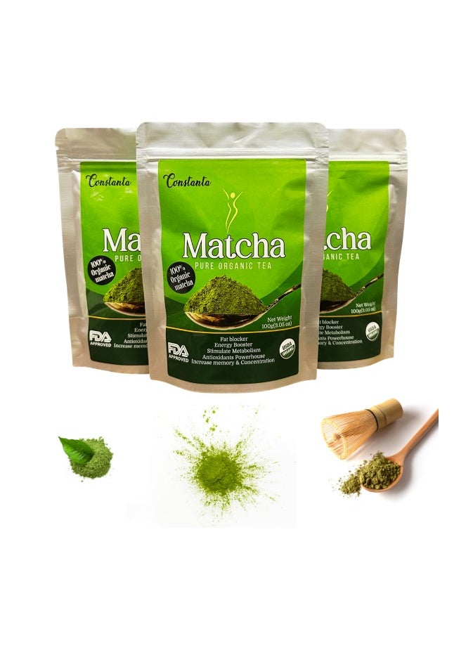 Organic Matcha Tea, Green Tea Powder a Natural Fat Blocker, Energy Booster, Antioxidant Powerhouse, and Memory-Concentration Enhancer for Slimming and Weight Loss, 100g.