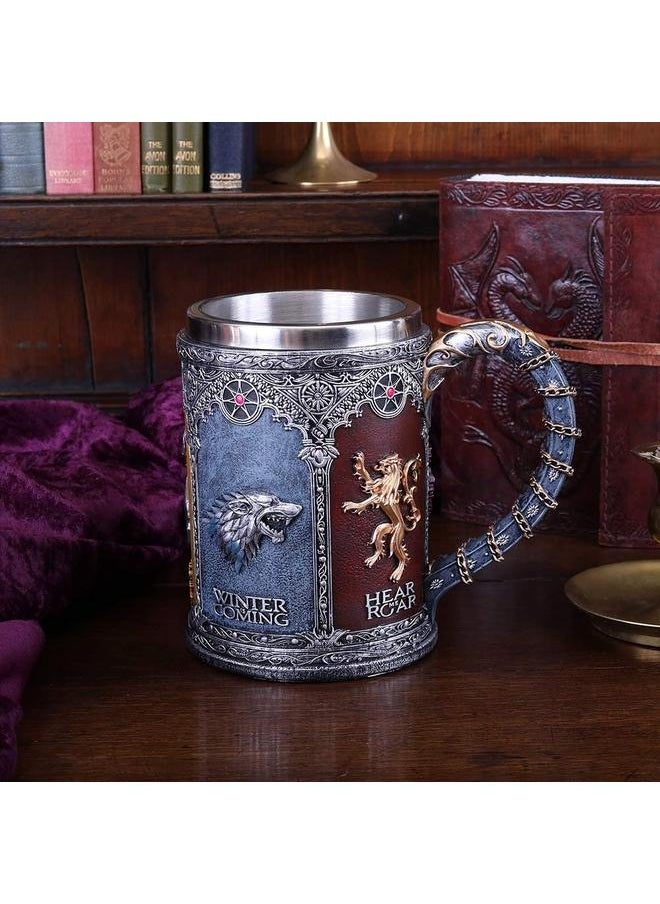 Game Of Thrones House Stark Mug The Seven Kingdoms Goblet Stainless Steel 3D Coffee Mug Drinkware Cup (C) Silver