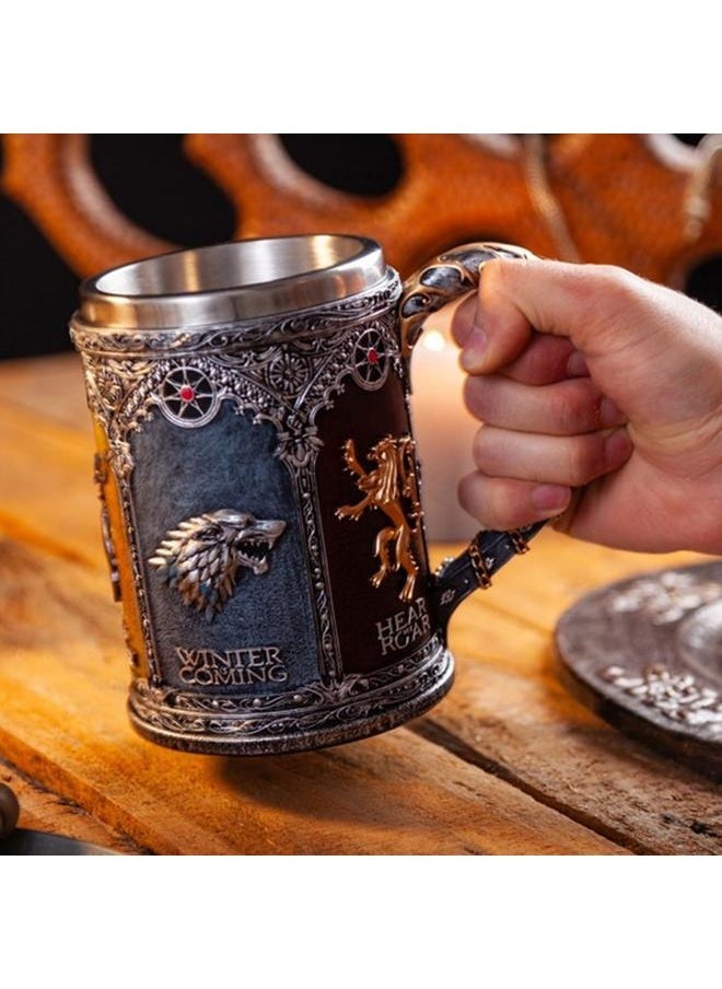 Game Of Thrones House Stark Mug The Seven Kingdoms Goblet Stainless Steel 3D Coffee Mug Drinkware Cup (C) Silver
