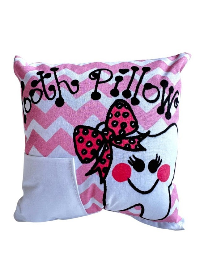 Tooth Fairy Pillow With Tooth Fairy Dust And Poem Tooth With Bow On Chevron Print (Pink)