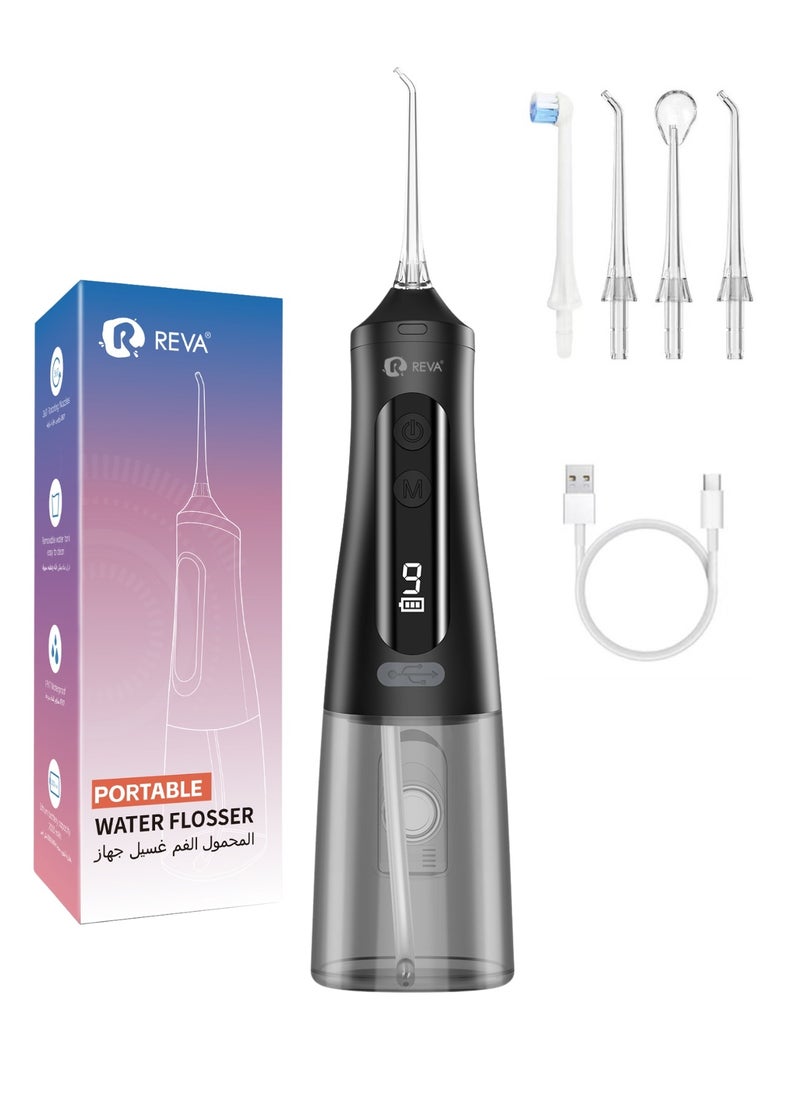 Cordless Water Flosser For Teeth Cleaning Portable Oral Irrigator With 9 Gear Options Scalable 4 Jet Tips IPX7 Waterproof Long-lasting Dental Floss Pick Tool Kit 350ML-Black