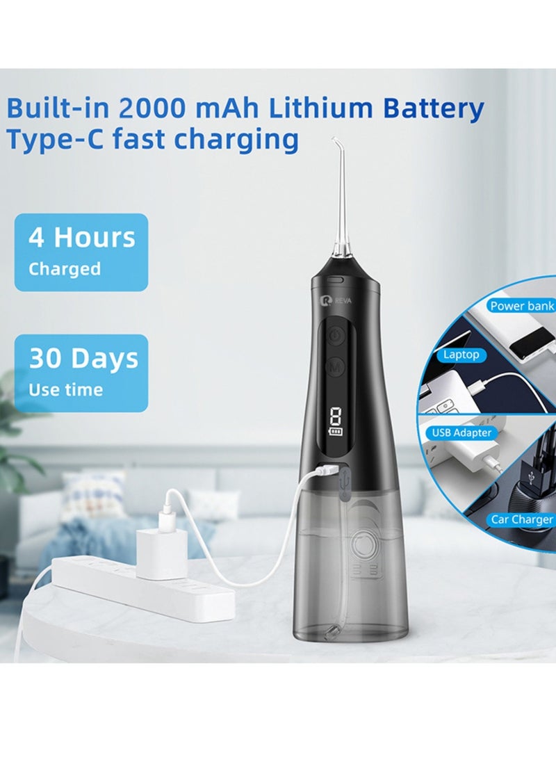 Cordless Water Flosser For Teeth Cleaning Portable Oral Irrigator With 9 Gear Options Scalable 4 Jet Tips IPX7 Waterproof Long-lasting Dental Floss Pick Tool Kit 350ML-Black