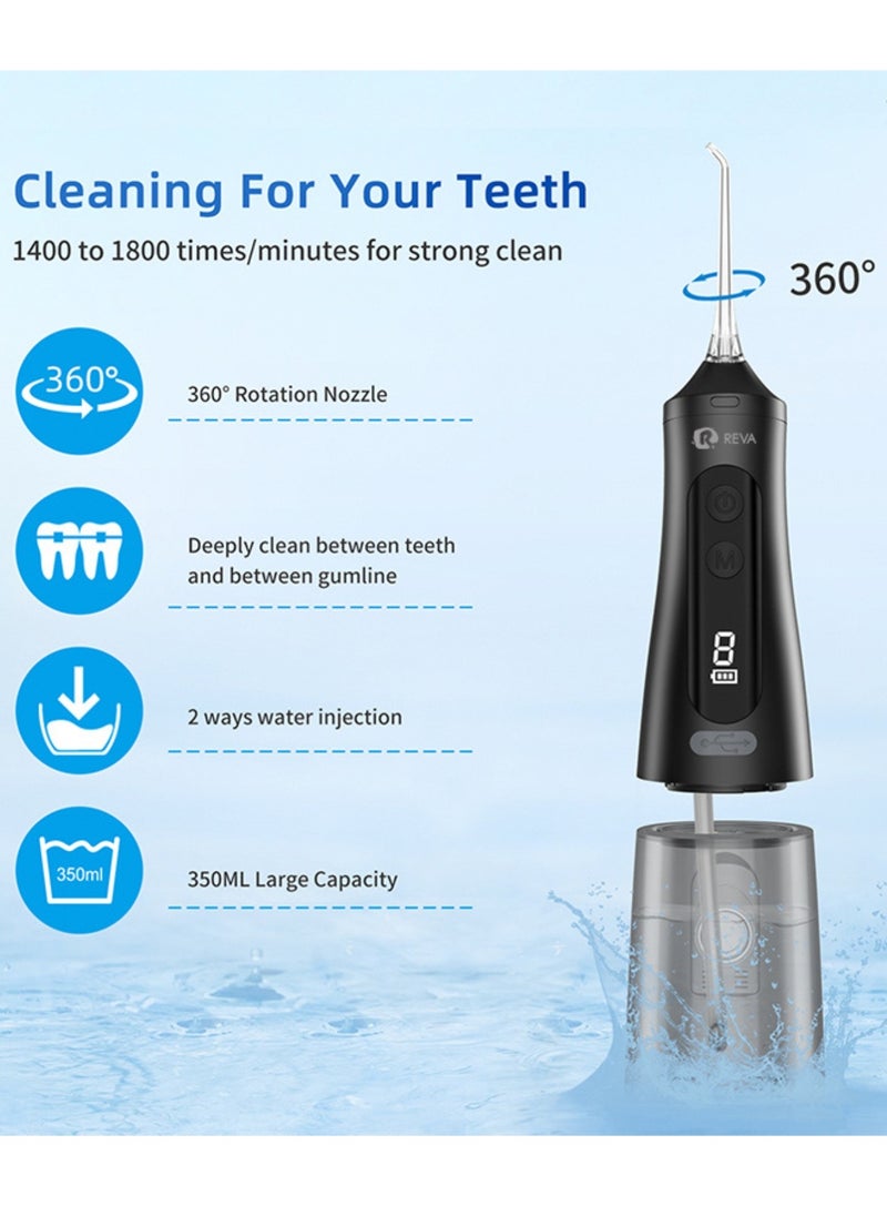 Cordless Water Flosser For Teeth Cleaning Portable Oral Irrigator With 9 Gear Options Scalable 4 Jet Tips IPX7 Waterproof Long-lasting Dental Floss Pick Tool Kit 350ML-Black