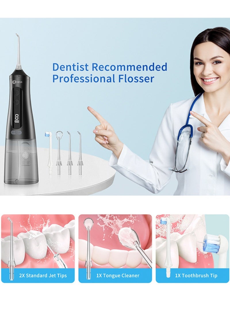 Cordless Water Flosser For Teeth Cleaning Portable Oral Irrigator With 9 Gear Options Scalable 4 Jet Tips IPX7 Waterproof Long-lasting Dental Floss Pick Tool Kit 350ML-Black