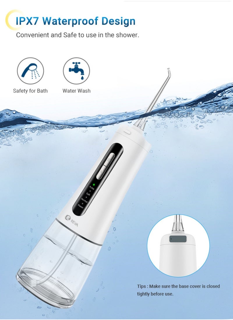 Cordless Water Flosser For Teeth Cleaning Portable Oral Irrigator With 4 Modes Scalable 4 Jet Tips IPX7 Waterproof Long-lasting Dental Floss Pick Tool Kit 300ML-White