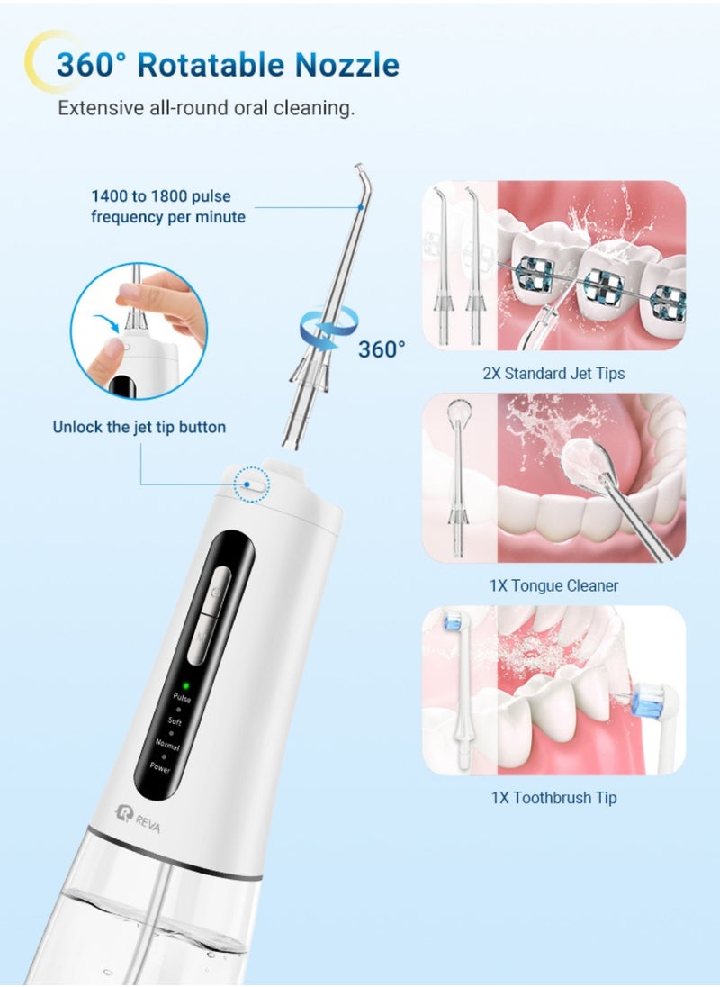 Cordless Water Flosser For Teeth Cleaning Portable Oral Irrigator With 4 Modes Scalable 4 Jet Tips IPX7 Waterproof Long-lasting Dental Floss Pick Tool Kit 300ML-White