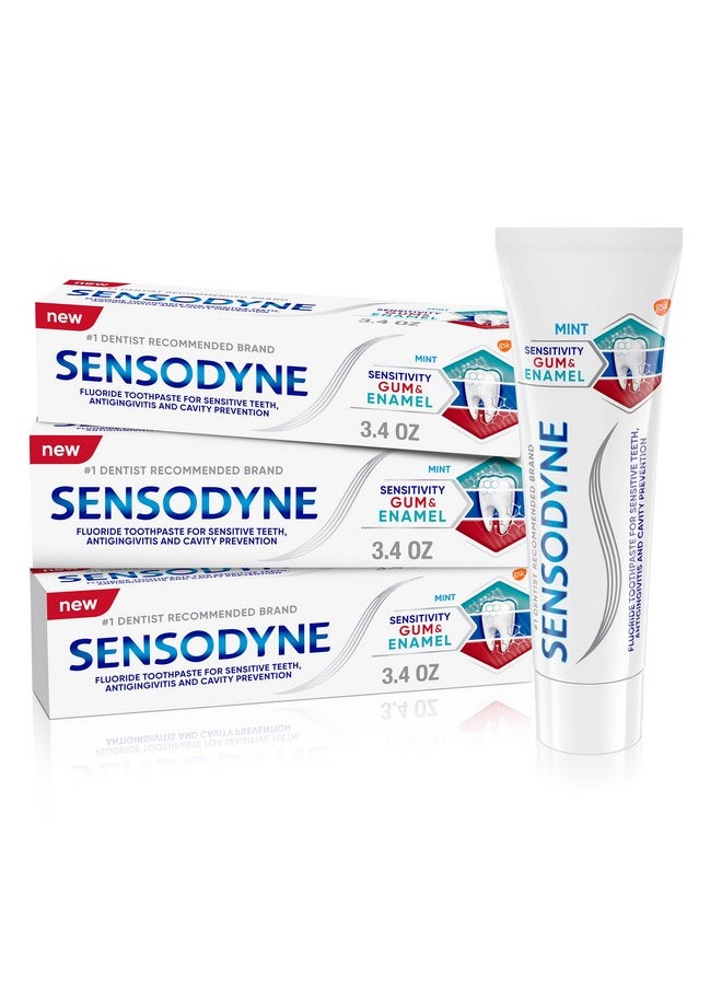 Toothpaste Sensitivity Gum And Enamel Triple Protection Refreshing Fluoride Toothpaste Mint Flavor 3.4 Ounces X 3