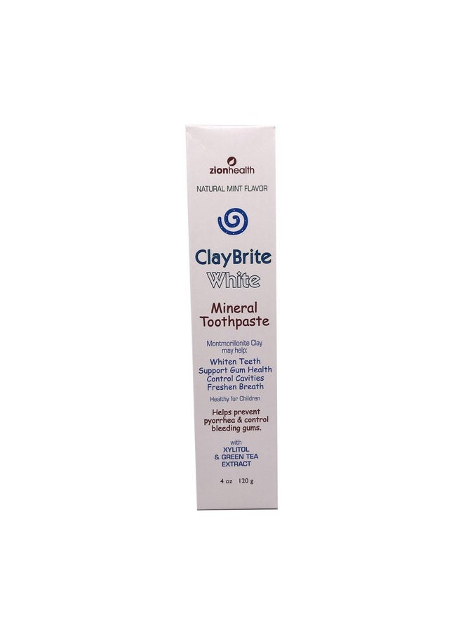 Zion Health Claybrite White Mineral Toothpaste Natural Mint Flavor 4 Oz 120 G