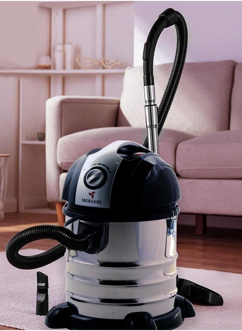 MEBASHI Drum Vacuum Cleaner with Wet and Dry Cyclone System, 20L Capacity, and Washable HEPA Filter –Black (DVC1004)