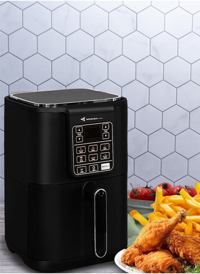 Mebashi 6L Air Fryer, Digital Touch Screen Cooking Machine, 360 Heat Circulation,(1500W) Touch Control Panel, 7 Function Menus (ME-AF653)