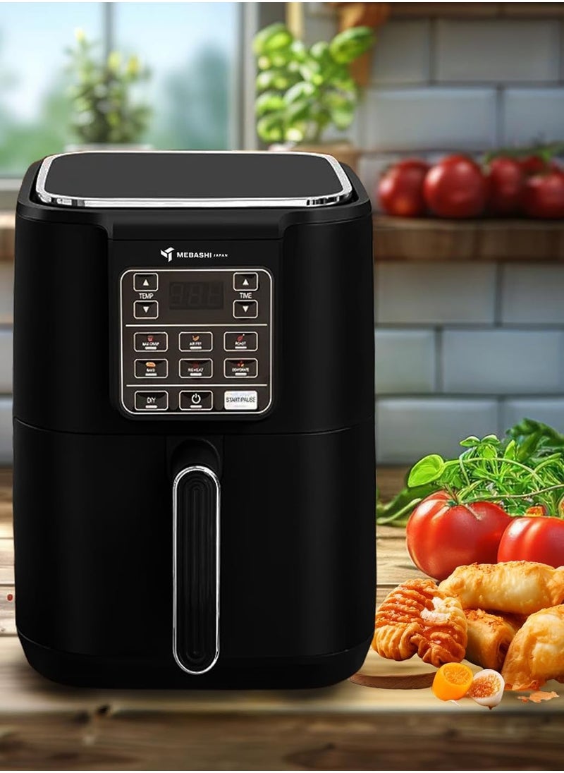 Mebashi 6L Air Fryer, Digital Touch Screen Cooking Machine, 360 Heat Circulation,(1500W) Touch Control Panel, 7 Function Menus (ME-AF653)