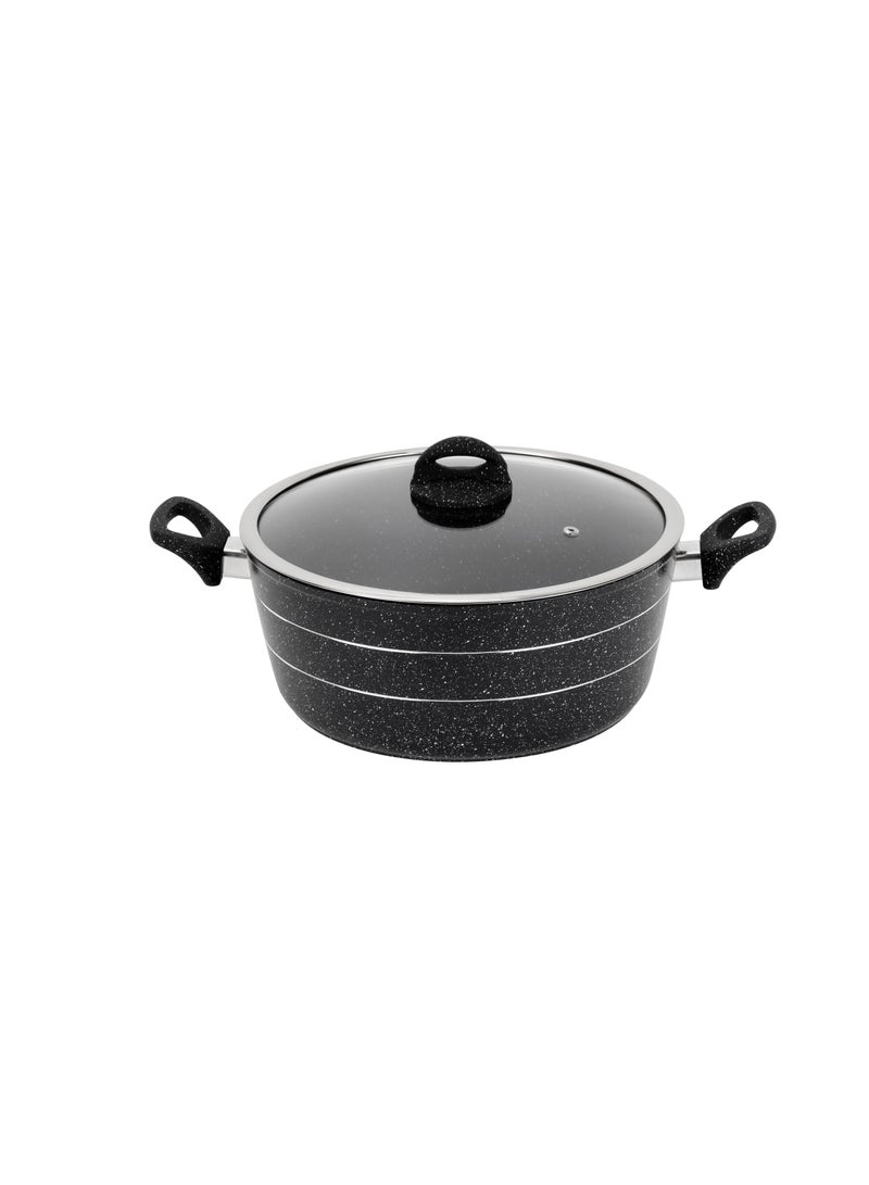 Royalford 28 cm Smart Granite Series Casserole- RF11867/ Forged Aluminium Cookware with Nonstick Granite Coating, Compatible with Induction, Hot Plate, Halogen, Ceramic, Gas Cooktops/ with Glass Lid and Soft Touch Handles, Perfect for Cooking Stews, Curries, Soups, Rice, Etc. Black