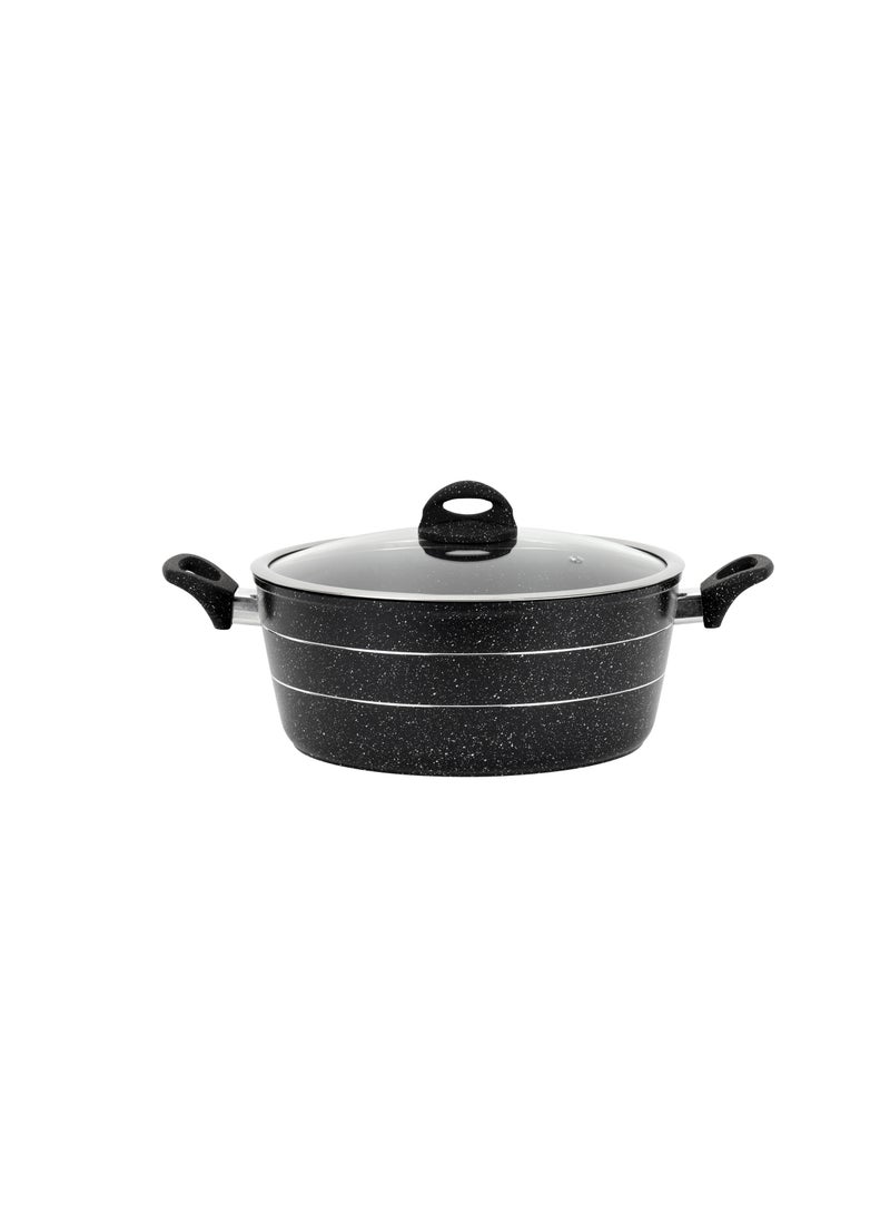 Royalford 30 cm Smart Granite Series Casserole- RF11868/ Forged Aluminium Cookware with Nonstick Granite Coating, Compatible with Induction, Hot Plate, Halogen, Ceramic, Gas Cooktops/ with Glass Lid and Soft Touch Handles, Perfect for Cooking Stews, Curries, Soups, Rice, Etc. Black 30 cm