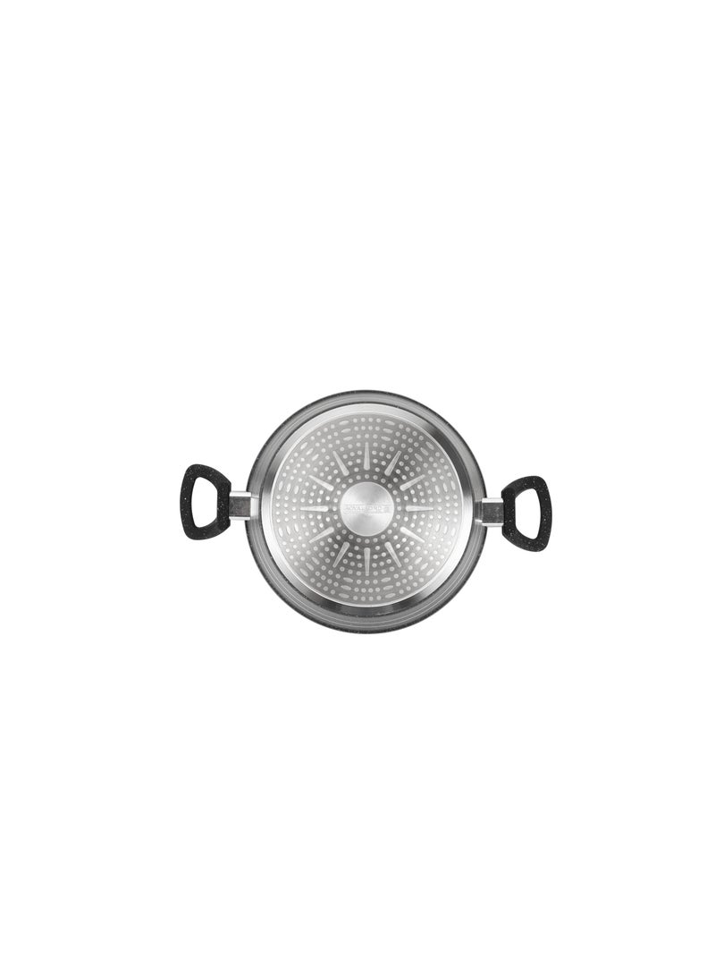 Royalford 30 cm Smart Granite Series Casserole- RF11868/ Forged Aluminium Cookware with Nonstick Granite Coating, Compatible with Induction, Hot Plate, Halogen, Ceramic, Gas Cooktops/ with Glass Lid and Soft Touch Handles, Perfect for Cooking Stews, Curries, Soups, Rice, Etc. Black 30 cm